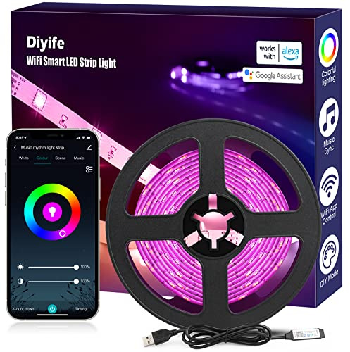 Diyife Smart WiFi Striscia RGB, [3M-Accorciabile] Striscia LED | WiFi TV Retroilluminazione, Strisce LED RGB con App Controllato per Camera da Letto, Decorazioni, Feste, Casa, Giochi