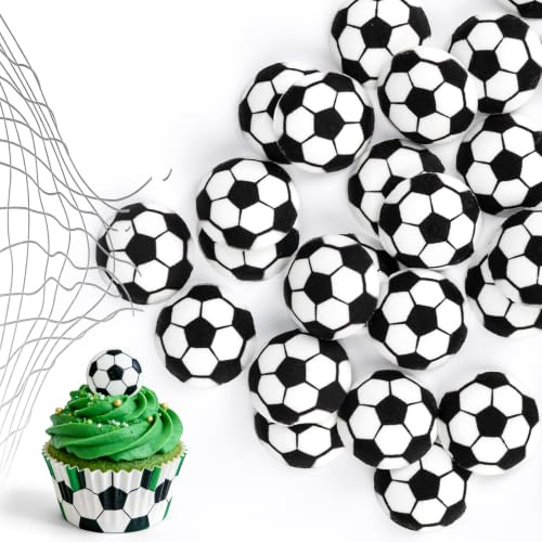 Essbare Fußball-Streusel 32 Stück – Ballförmige Deko für Kuchen & Cupcakes | Essbare Fußball Kuchen Topper,ballförmiger Zucker,Kekse,Donuts,sportlich-thematisch,für Events,Geburtstagsfeier-Dekoration