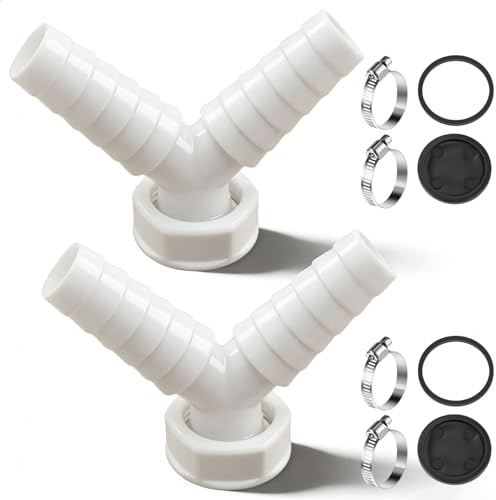 2 Stück Waschmaschine Abfluss Adapter, 1 Zoll Doppelanschluss Waschmaschine Waschmaschinen Anschluss Abfluss mit 4 Schlauchschellen zur Verwendung in Waschmaschinen