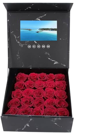 Asixxsix Video-Geschenkbox, 7-Zoll-LCD-Video-Grußkarten-Geschenkbox, Wiederaufladbare Einladung, Elektronische - für Vorschläge, Weihnachten, Jahrestag, Geburtstag