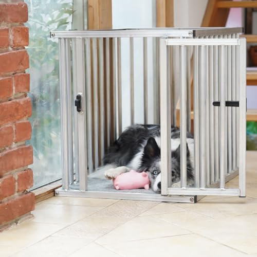 Callieway® Alu Dogbox – Hundekäfig Aluminium für Büro & Zuhause, 1-türig; (Large: 79×58×65cm)