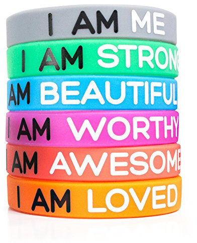 Solza Silikonarmbänder. 6-teiliges Set Gummiarmbänder - 6 Farben - Lustige motivierende Armbänder für Kinder und Erwachsene