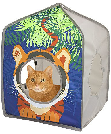 Kitty City Pop-Up Safari Hütte Spielhaus Katzenwürfel Spielhütte Katzenbett Dschungel Katzenhaus