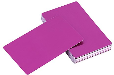 Zerodis 50 Stücke Metall Visitenkarten Blank Gravierte Aluminiumlegierung Dicke für Kunden DIY Karten 5 Farben(Lila)