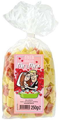 Bull & Bear Pasta bunte Herz-Nudeln “Mr & Mrs” 250 g, Motivnudeln handgefertigt, Geschenk