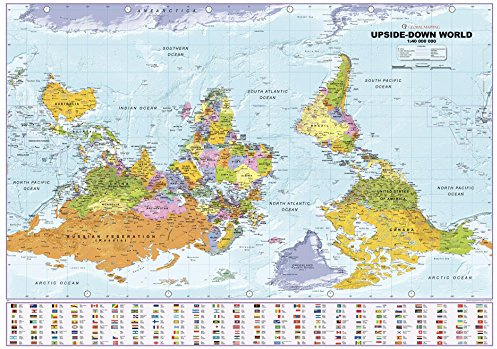 Upside Down World Politische Wandkarte, 100 x 70 cm, laminiert
