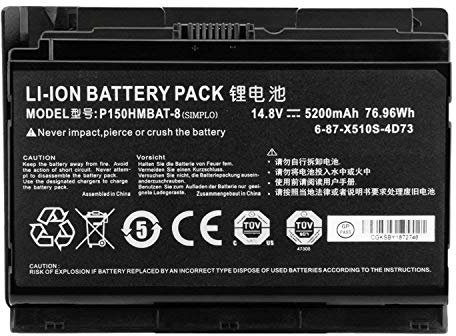 P150HMBAT-8 X510S 6-87-X510S-4D71 6-87-X510S-4D72 6-87-X510S-4D73 6-87-X510S-4D74 6-87-X510S-4J71 6-87-X510S-4J72 Laptop Batterie Ersatz für CLevo P150SM P150HM Sager NP8268-S (14.8V 76.96Wh)