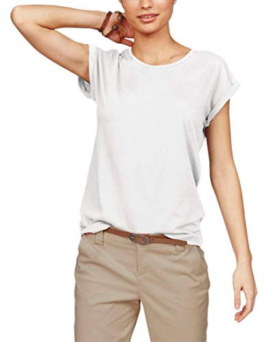 TrendiMax - Maglietta da donna in tinta unita con scollo rotondo, a maniche corte, estiva, top basic, bianco, M