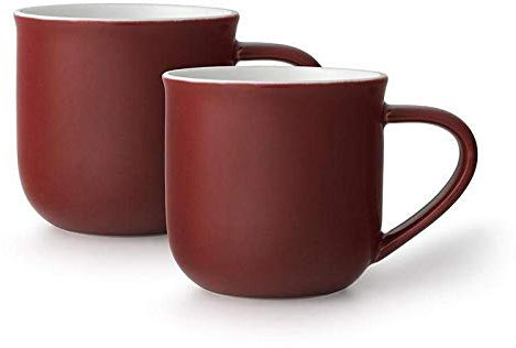 VIVA scandinavia Tee-Tassen-Set oder Kaffee-Tassen-Set 2-teilig aus Porzellan, mit Henkel, 0.35 Liter - dunkel Rot