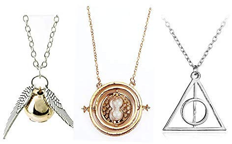 OPENDGO 3pcs Zeitumkehrer Kette Hermine Halskette Armband mit den Heiligtümern des Todes Golden Snitch Anhänger Halskette für Dekoration Sammlungen