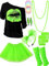 Blulu 80 Jahre Kostüm Zubehör Set, T-Shirt Tutu Stirnband Ohrring Halskette Beinlinge(XXXL,Fluoreszierendes Grün)