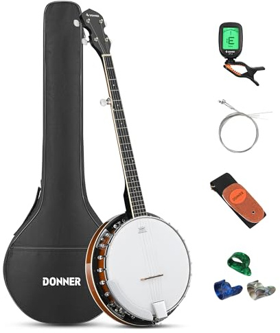 Donner Banjo Full Size 5 String Tenor Banjolele Guitar with Banjo Kit Tuner Gig Bag, Stringed Musical Instruments for Adult Beginner，DBJ-200