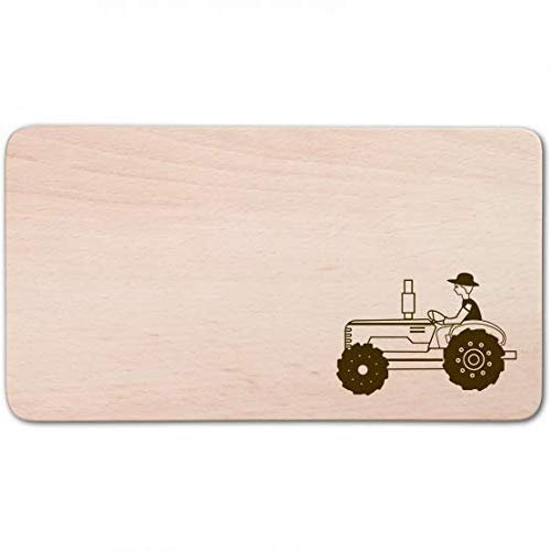 mit individueller Gravur: Frühstücksbrett, rechteckig, mit Motiv Traktor, Trecker aus Holz 22 cm