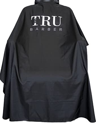TRU BARBER Profi-Umhang, wasserdicht, mit Schnappverschluss, Friseurumhang, 127 x 147,3 cm (schwarz/weiß), Schwarz, Large