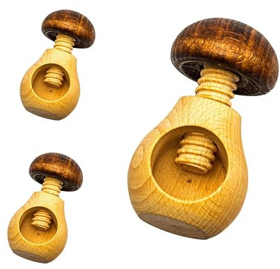 NEUSTANLO | Nussknacker 3er Set | Pilz Design in Braun | massives Buchenholz | Schraubgewinde | klassischer Charme | ideal für Walnüsse und Haselnüsse