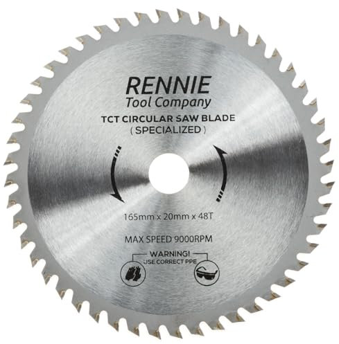 Rennie Tool 165mm x 20mm x 48T TCT Cordless Circular Wood Saw Blade. Fits Bosch Makita Ryobi Dewalt DC390, DWE007, DCS391, DC391N Circular Saws etc, Thin Kerf 165mm Cordless Circular Wood Saw Blade