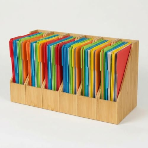 Osco Natural MOSO Bamboo Magazine File Organisers for Desk, Shelf Filing – Brochure & Document Holder, A4 Compatible – Stylish Eco Office Storage – 6 Pack (32×10×25.5 cm)