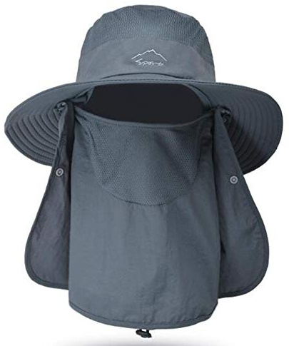 Fishing Hat for Men & Women, Outdoor UV Sun Protection Wide Brim Hat with Face Cover & Neck Flap Dark Grey