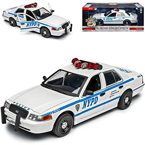 Ford Crown Victoria Police Polizei New York NYPD Weiss Blau 2. Generation 1997-2011 1/24 Greenlight Modell Auto