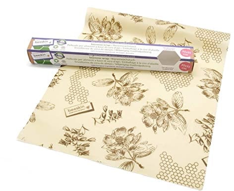 beeskin Bienenwachstuch Rolle zum Frischhalten & Aufbewahren von Lebensmitteln – Flexibel zuschneidbares Wachspapier – 30x95 cm (Flower)