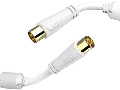Hama | Cable de antena de 1.5 metros, 100dB (Cable de antena coaxial macho a hembra, chapado en oro, largo 1,5 metros) Blanco