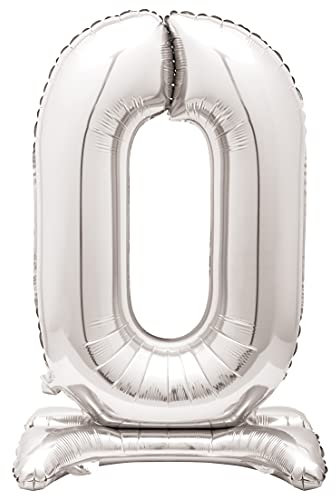 Unique Party 59580 - Riesen Stehen Nummer 0 Ballon - 76 cm - Silber