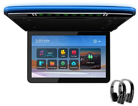 XTRONS Car Overhead Player Android 13.3 Inch Wide IPS Screen Car Roof Mount Monitor with Built-in Stereo Speakers Flip Down Overhead Car Monitor Support 8K Video, Bluetooth, WiFi, HDMI, USB, FM, IR