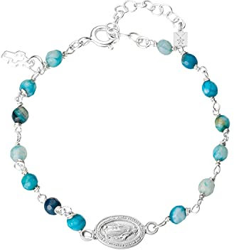 Kokomorocco - Bracciale per rosario - Medaglia della Vergine Maria Miracolosa in argento 925 - Rosario regolabile - Perline