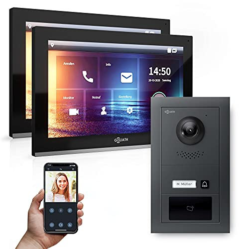 Goliath Hybrid | IP | Full-HD Video Türsprechanlage | App | 1-Fam | 2 x Full-Touchscreen 10 | Aluminium Unterputz Türstation | + RFID | 180° Ultra-Weitwinkel | AV-IPS-628