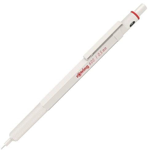 rOtring 600 Druckbleistift | HB-Mine, 0,5 mm | Drehminenstift mit Vollmetallschaft | Perlweiß | Rutschfeste, gerändelte Griffzone und Sechskantschaft