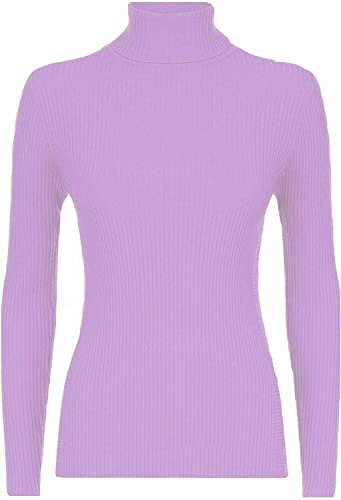WearAll Ladies Ribbed Stretch Polo Neck Top Womens - Lilac - 12/14