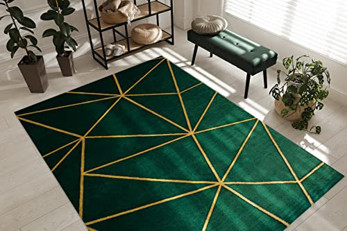 rugsx Exklusiv Emerald Teppich Glamour – Stilvoll, Geometrisch Flaschengrün/Gold 240x330 cm Modern Teppich für Wohnzimmer