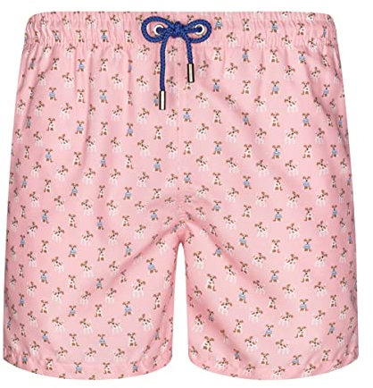 Blue coast yachting - Costume da bagno uomo con stampa, asciugatura rapida, Cagnolino rosa, XL