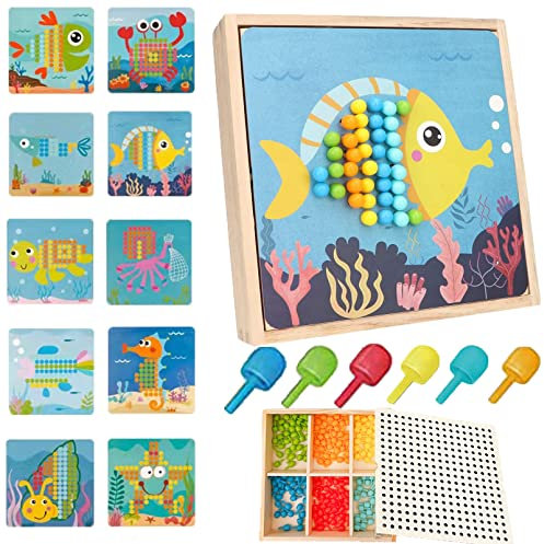 QXNDXQ Mosaik Steckspiel für Kinder ab 2 3 4 5 Jahre,Steckmosaik mit 240 Steckperlen und 10 Bunten Steckplätte,Kreatives Pädagogisches Lernspielzeug (Ozean)