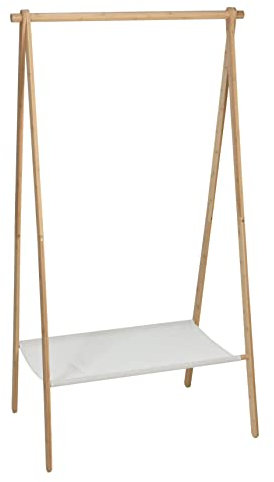 Spetebo Bambus Kleiderständer mit Stoffablage - 155 x 86 cm - Holz Standgarderobe mit Kleiderstange - Kleider Ständer Stand Garderobe Bambusholz klappbar
