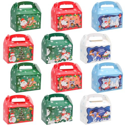 Bakiauli 12 Stück Geschenkbox Weihnachten, Weihnachts Kekskästen Boxen Papier Tortenschachtel für Weihnachts-Cupcake Süßigkeiten Dessert Cookie Weihnachtsgeschenkboxen Party Supplies