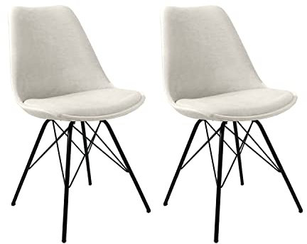 Kick Collection 2er Set Esszimmerstühl Velvet - Samt - Elfenbein Weiß - Modern und Hochwertig - Samtstoff und Metall - Erhältlich in vielen Farben