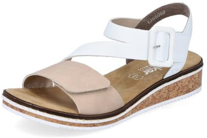 Rieker Damen Klassische Sandalen V3660, Frauen Sandalen,Sommerschuhe,Freizeitschuhe,offene Schuhe,Strandschuhe,beige Kombi (60),42 EU / 8 UK
