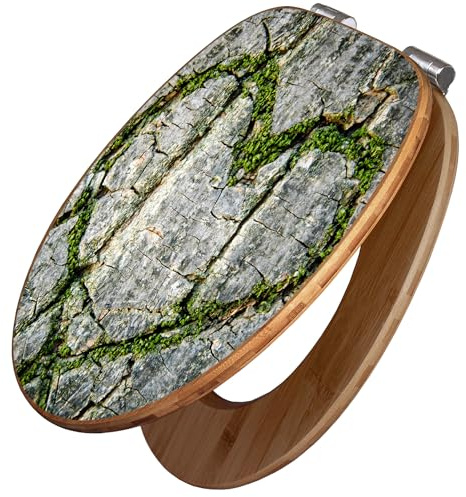 banjado Design WC Sitz Bambus Absenkautomatik 45,8x37,5cm - Toilettendeckel mit Absenkautomatik Holz - hochwertiger Bambus Klodeckel - WC-Sitz für gängigen Toiletten - Motiv Herz Aus Moos