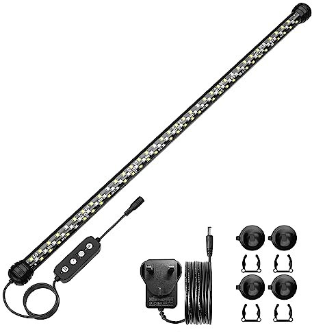 SEAOURA Led Aquarium Light with Timer, Submersible Aquarium Plant Light, Fish Tank Light with Auto On/Off, 3 Lighting Modes, Adjustable Brightness, 12W (58cm)