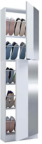 VCM Holz Schuhschrank | Maße: H. 180 x B. 50 x T. 17 cm | 2 Drehtüren | praktischer Spiegel - Fulisa XL Spiegel