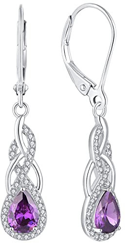 YL Unendlichkeit Knoten Tropfen Ohrringe 925 Sterling Silber Februar Geburtsstein Amethyst Ohrringe für Damen