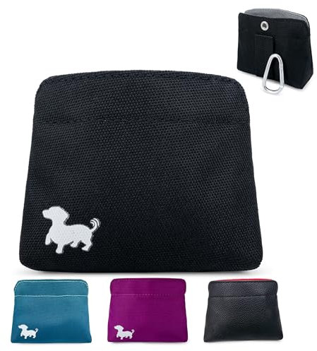 Swaggly Leckerli-Tasche im Taschenformat – Leckerlibeutel für Haustiertraining – kleine Hundeleckerli-Tasche mit Magnetverschluss – Zubehör für Hunde – Schwarz mit grauer Innenseite