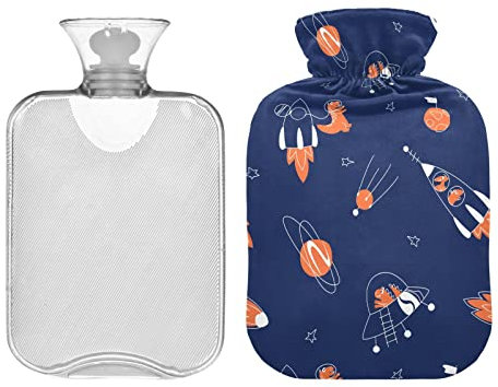 Dinosaurs on Rocket Consists Hot Water Bottle with Cover 1L Hot Water Bag Hot/Cold Compress Neck and Shoulder Pain Relief