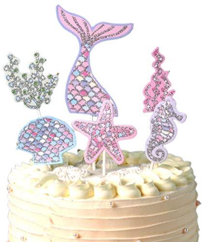 FAVORTALK Happy Birthday Cake Toppers Ocean & Fish Tail Cake Toppers Happy Birthday Kuchen Dekoration für Geburtstag Party Dekoration Supplies Cake Toppers Dekorationen (Ozean & Fischschwanz), 06