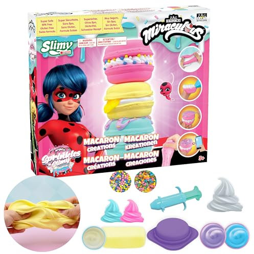Miraculous Ladybug - Créations de pâtisseries Sprinkles N' Slimy - Kit de Slime - Création de Macarons - Jouets d'Imitation pour Enfants avec ingrédients et Accessoires