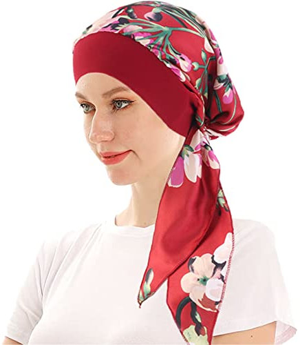 WUERKIYA Kopftuch für Frauen Kopfbedeckung Damen Chemo Kopfbedeckung Im Voraus Gebunden Set Plissiert Headwrap Schals Gap Mütze Damen -Wein Safran