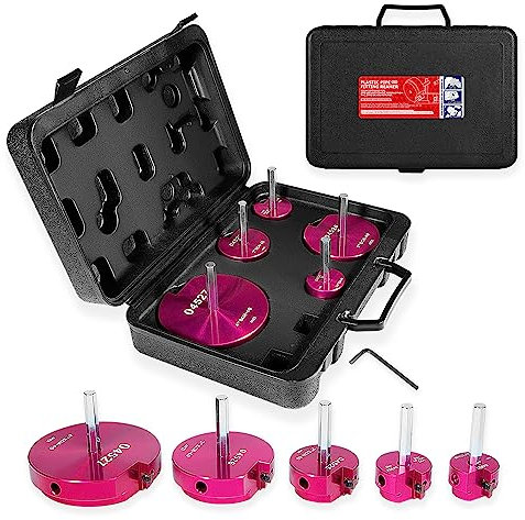 5-Piece Plastic Pipe Reamer Tool Kit for PVC, CPVC & ABS Fittings,Includes 1.25, 1.5, 2, 3, 4 Reamers,Compatible with Standard 1/2 Drills,3/8 Hex Shaft, for Exhaust, Drain, Water Pipes Cleaning