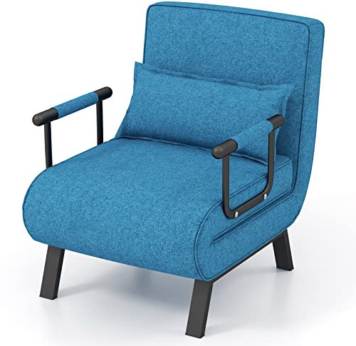 RELAX4LIFE 4 en 1 Sillón Relax Reclinable en 6 Posiciones 0-85°, Sofá Cama Plegable con Patas Ocultas y Cojín, Sillón Cama de 1 Plaza para Salón, Dormitorio y Oficina, Carga 150kg (Azul)