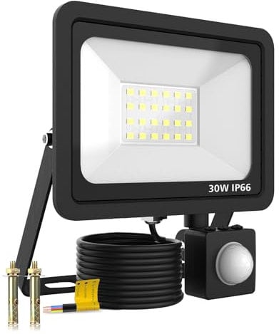 KALAHOL 30W Outdoor Motion Sensor Security Light - 3200LM, IP66 Waterproof, 6500K Flood Light for Garden, Backyard, Garage, Doorways (Cold White)